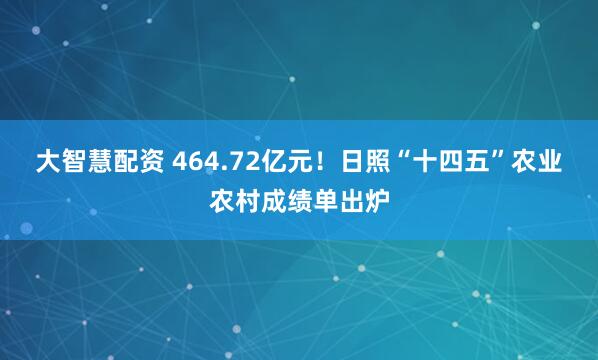 大智慧配资 464.72亿元！日照“十四五”农业农村成绩单出炉